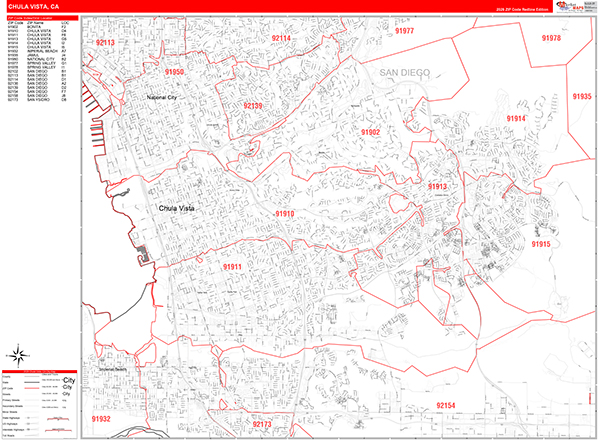 Chula Vista Map Red Line Style